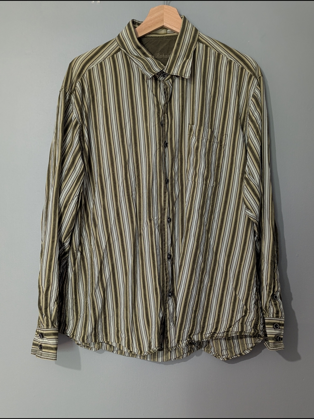 Tommy Bahama Men's 100% Silk Striped Button-Down Shirt Long Sleeve 90s Grunge
